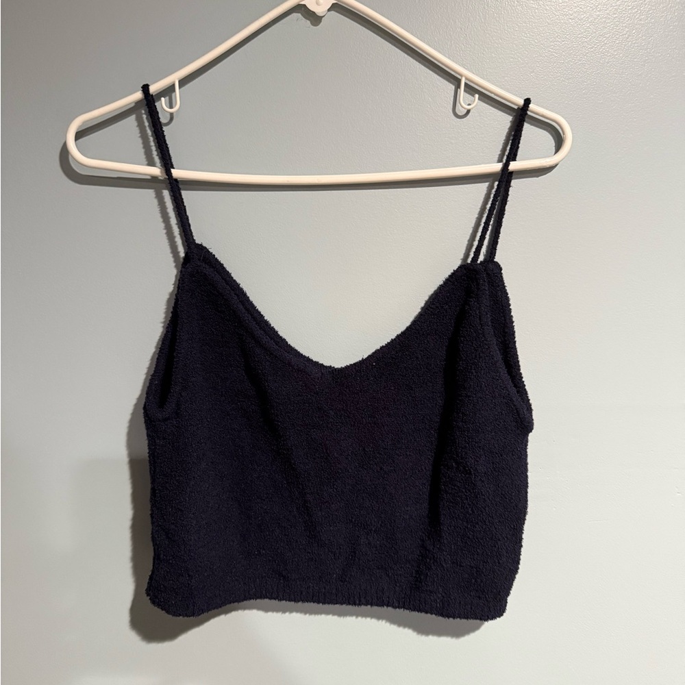 Garage Navy Fuzzy Spaghetti Strap Top